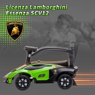 Lamborghini Cochecito para Niños 2 en 1 con Asa y Barrera de Seguridad, Volante y Claxon, Auto para Niños en PP y Metal, 86.5X40X89.5 Cm, Verde y Negro