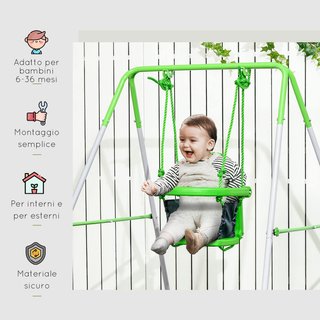 Columpio para Niños de 6-36 Meses para Jardín y Sala de Estar en Acero y PE con Asiento y Arnés de Seguridad, 122X146X122 Cm, Verde