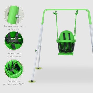 Columpio para Niños de 6-36 Meses para Jardín y Sala de Estar en Acero y PE con Asiento y Arnés de Seguridad, 122X146X122 Cm, Verde