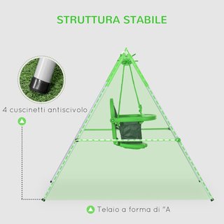 Columpio para Niños de 6-36 Meses para Jardín y Sala de Estar en Acero y PE con Asiento y Arnés de Seguridad, 122X146X122 Cm, Verde