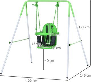 Columpio para Niños de 6-36 Meses para Jardín y Sala de Estar en Acero y PE con Asiento y Arnés de Seguridad, 122X146X122 Cm, Verde