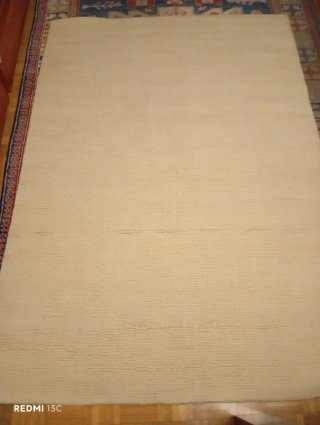 Alfombra de lana beige y azul 1.40 x 2 metros