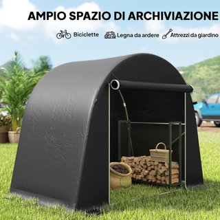 Garaje de Bicicletas para Exterior Almacenamiento Impermeable con Entrada con Cremallera, Toldo de Garaje para Bicicletas y Herramientas en Metal Galvanizado y Tela PE, 245X120X200 Cm, Gris Oscuro