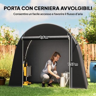 Garaje de Bicicletas para Exterior Almacenamiento Impermeable con Entrada con Cremallera, Toldo de Garaje para Bicicletas y Herramientas en Metal Galvanizado y Tela PE, 245X120X200 Cm, Gris Oscuro