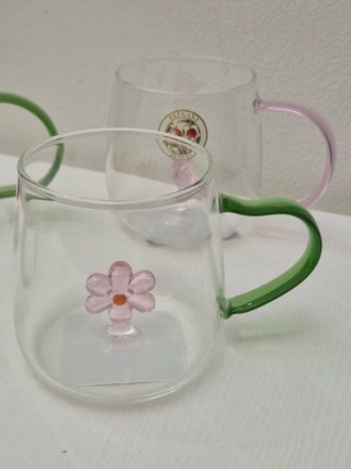 Set 4 Tazze Vetro Soffiato Floreale