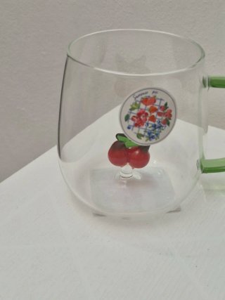 Set 4 Tazze Vetro Soffiato Floreale
