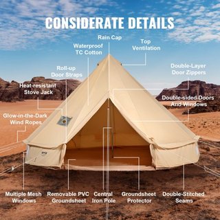 Tienda de Campaña de Lona, Tienda Yurt de 4 Temporadas de 4 m/13.12 ft, Tienda de Lona para Camping con Salida para Estufa, Tienda Transpirable para Hasta 6 Personas, Camping Familiar, Caza, Fiest...