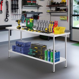Mesa de Trabajo de Acero Inoxidable de 24 x 72 x 36 Pulgadas, Mesa de Preparación de Alimentos Comercial, Mesa de Trabajo Pesada, Mesa de Trabajo de Metal con Altura Ajustable para Restaurante, Ho...