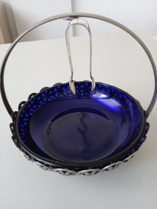 Azucarero Cobalto Antiguo con Pinzas Plata