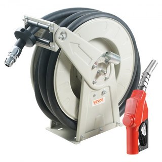 Carrete de Manguera de Combustible, 19.05 mm x 20.12 m, Carrete de Manguera de Diésel Retráctil Extra Largo, Construcción de Acero Carbono de Alta Resistencia con Boquilla Automática de Combustibl...