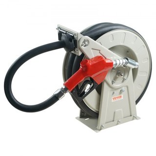 Carrete de Manguera de Combustible, 19.05 mm x 20.12 m, Carrete de Manguera de Diésel Retráctil Extra Largo, Construcción de Acero Carbono de Alta Resistencia con Boquilla Automática de Combustibl...