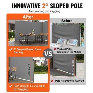 Toldo Lateral Retráctil, Pantalla de Privacidad Exterior de 79''x 236'', Pantalla de Patio Retráctil Impermeable de Poliéster de 180g, Pantalla de Viento Divisoria de Habitaciones UV 30+ para Pati...