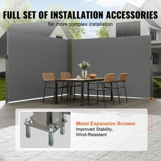 Toldo Lateral Retráctil, Pantalla de Privacidad Exterior de 79''x 236'', Pantalla de Patio Retráctil Impermeable de Poliéster de 180g, Pantalla de Viento Divisoria de Habitaciones UV 30+ para Pati...