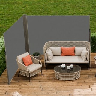Toldo Lateral Retráctil, Pantalla de Privacidad Exterior de 79''x 236'', Pantalla de Patio Retráctil Impermeable de Poliéster de 180g, Pantalla de Viento Divisoria de Habitaciones UV 30+ para Pati...