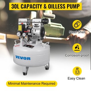 Compresor de Aire Vertical de 6.6 Galones Compresor de Aire Ultra Silencioso Sin Aceite Tanque de 30L Compresor de Aire Silencioso Compresor Sin Aceite de 850W Bajo Ruido