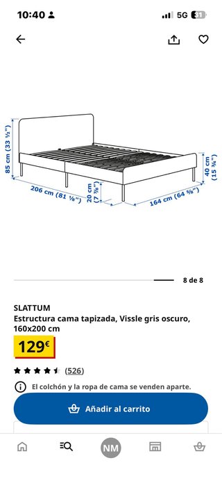 Estructura de cama, somier y colchón