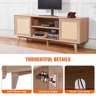 Soporte de TV de ratán de 191 cm, mueble de TV Boho, armario para televisión de roble