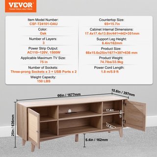 Soporte de TV de ratán de 191 cm, mueble de TV Boho, armario para televisión de roble