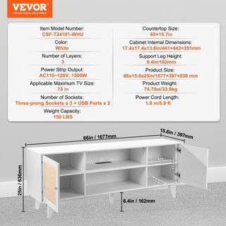 Soporte de TV de ratán de 191 cm, gabinete de TV boho, gabinete de TV blanco