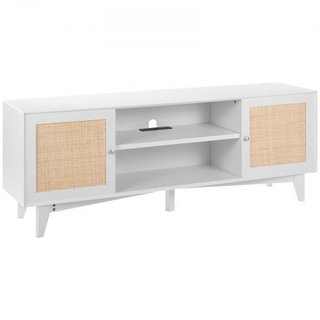 Soporte de TV de ratán de 191 cm, gabinete de TV boho, gabinete de TV blanco