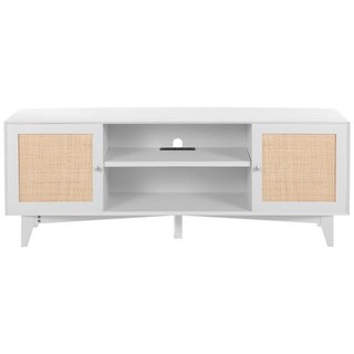 Soporte de TV de ratán de 191 cm, gabinete de TV boho, gabinete de TV blanco