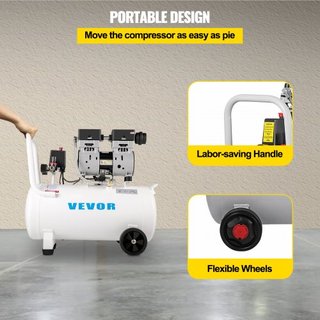 Compresor de Aire 41.6 L, Compresor de Aire Ultra Silencioso 1 HP, Compresor de Aire Sin Aceite Tanque de Acero 750W, Compresor de Aire Portátil 8 bar, Compresor Ultra Silencioso para Reparaciones...