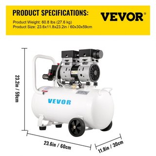 Compresor de Aire 41.6 L, Compresor de Aire Ultra Silencioso 1 HP, Compresor de Aire Sin Aceite Tanque de Acero 750W, Compresor de Aire Portátil 8 bar, Compresor Ultra Silencioso para Reparaciones...