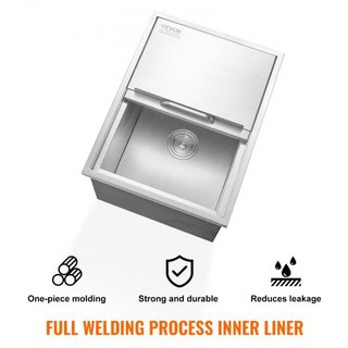 Cajón de Hielo Empotrado, 61 cm L x 46 cm W x 33 cm H Enfriador de Acero Inoxidable, Bin de Hielo Comercial con Tapa Deslizante, Bar de Hielo para Cocina Exterior de 38.7 L, Incluye Tubería de Dre...