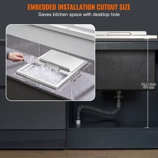 Cajón de Hielo Empotrado, 61 cm L x 46 cm W x 33 cm H Enfriador de Acero Inoxidable, Bin de Hielo Comercial con Tapa Deslizante, Bar de Hielo para Cocina Exterior de 38.7 L, Incluye Tubería de Dre...