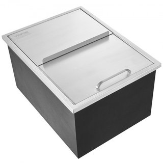 Cajón de Hielo Empotrado, 61 cm L x 46 cm W x 33 cm H Enfriador de Acero Inoxidable, Bin de Hielo Comercial con Tapa Deslizante, Bar de Hielo para Cocina Exterior de 38.7 L, Incluye Tubería de Dre...