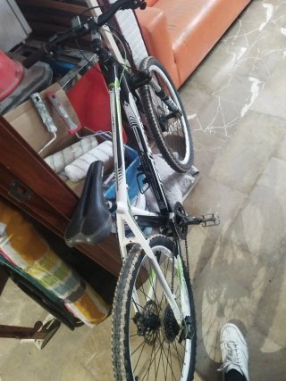 Bicicleta de montaña blanca y verde