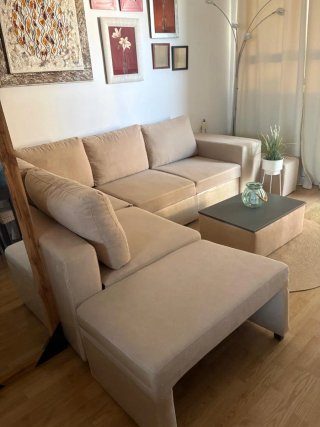 Sofá Cama Chaise Longue Beige