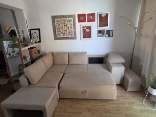 Sofá Cama Chaise Longue Beige