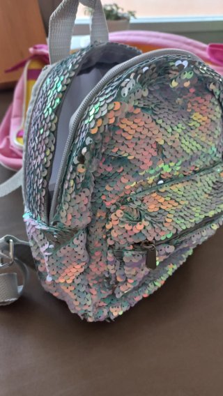 Mochila pequeña lentejuelas rosa y plateada