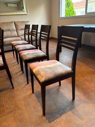 6 Sillas de Comedor Madera y Tela