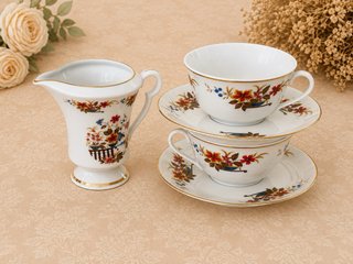 PARIS.2  Juego 2 tazas desayuno lechera porcelana