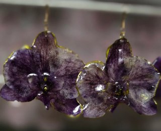 Pendientes Flor Natural Morada y Dorada