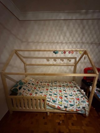 Cama Montessori Casita Madera + Colchón