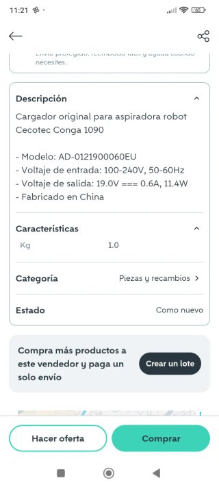 Cargador original aspiradora 19V