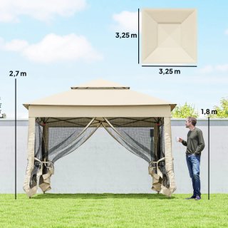 Cenador Jardín 3x3m Doble Techo Beige