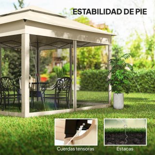 Cenador Jardín 3x3m Doble Techo Beige