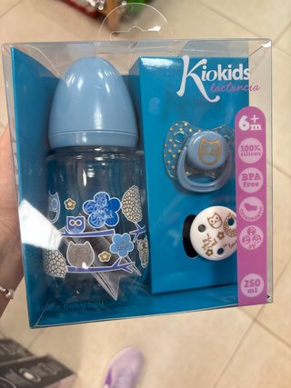 Kiokids Biberón y Chupete Azul Búho 250ml