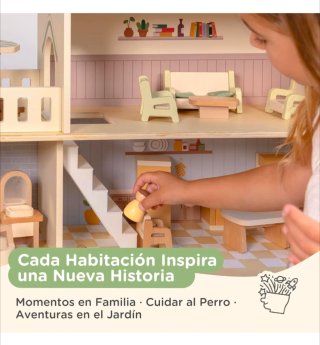 Casa de muñecas de madera con accesorios