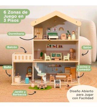 Casa de muñecas de madera con accesorios