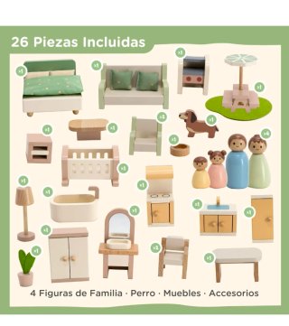 Casa de muñecas de madera con accesorios