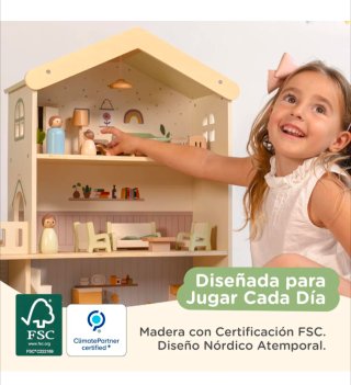 Casa de muñecas de madera con accesorios