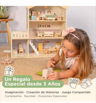 Casa de muñecas de madera con accesorios