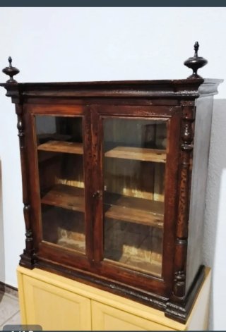 Alacena rústica madera y cristal antigua 91×81× 33
