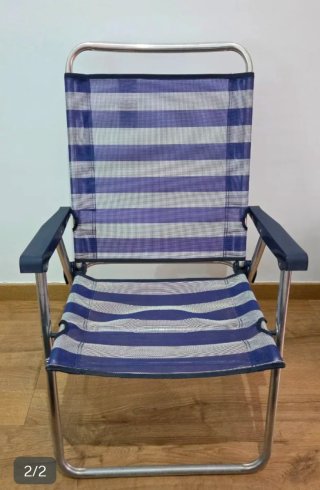 Silla de Playa Plegable Rayas Azul/Plata