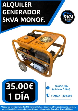 Alquiler Generador 5KVA Monofásico